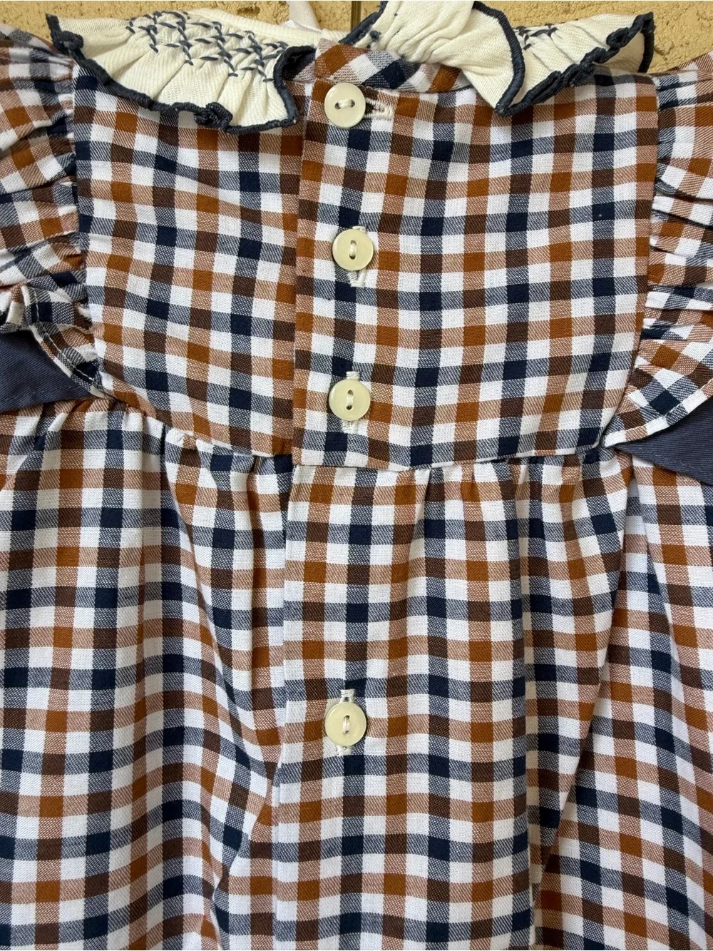 NWT Edgehill Collection Baby Girls Side-Tie Long Sleeve Plaid Romper 6M